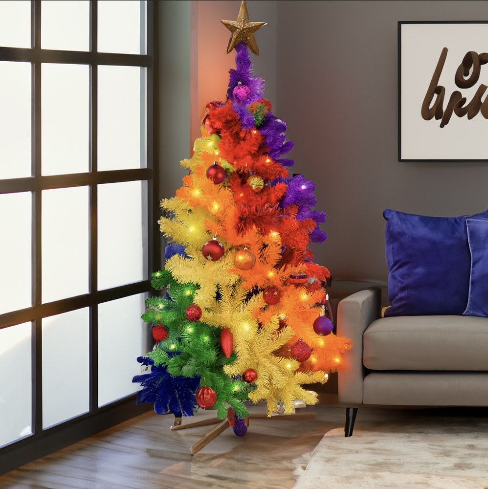 Regenboog Kerstboom 150cm - Inclusief Metalen Basis - Kleurrijke PVC Boom | MikaMax