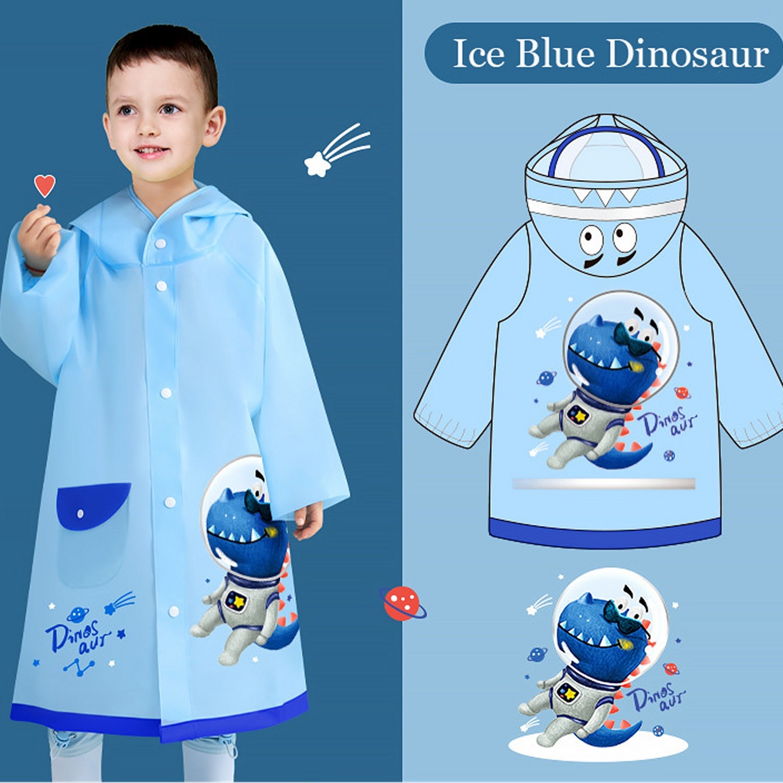 Regenjas / Regenponcho Ice Blue Dinosaur |