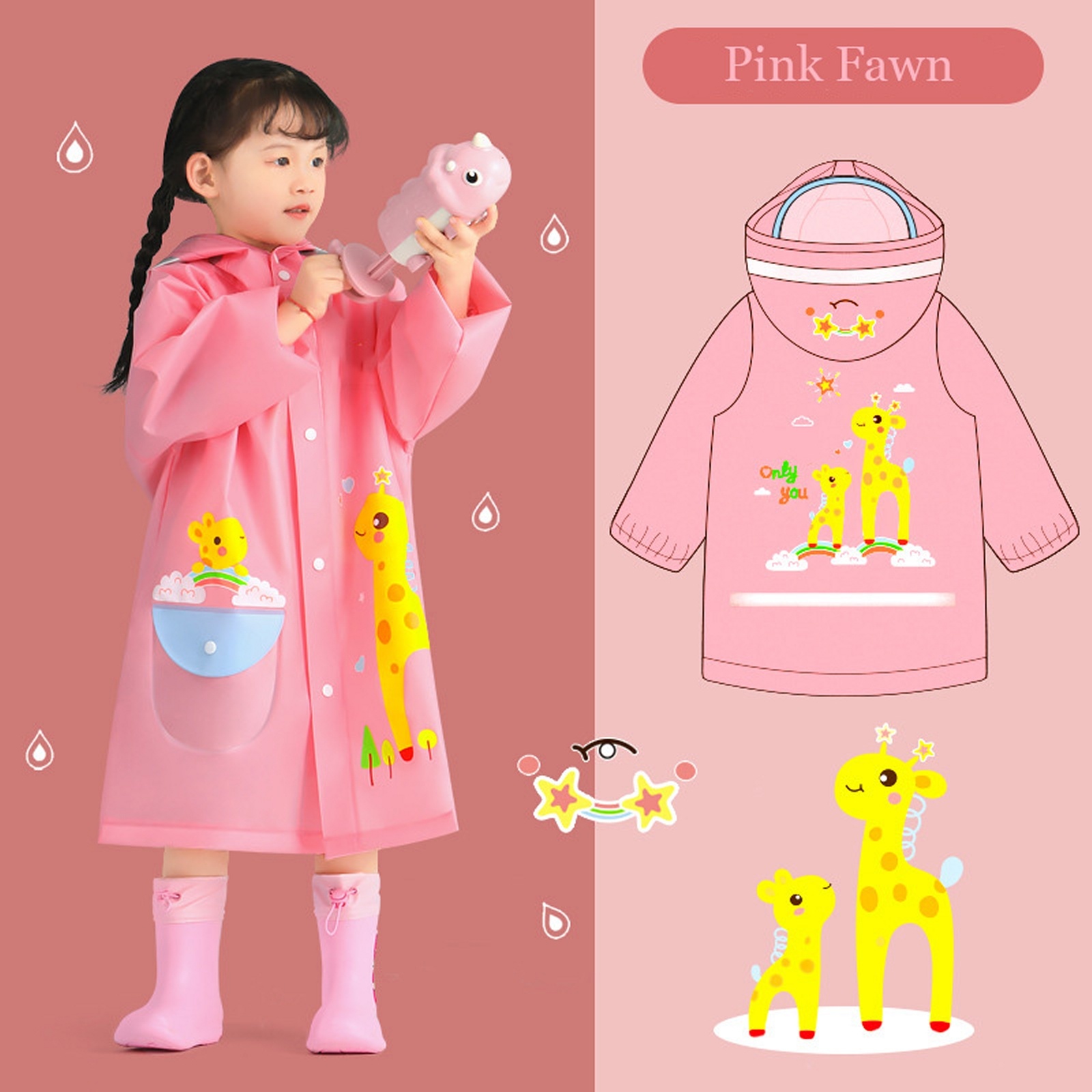 Regenjas / Regenponcho Pink Giraffe |