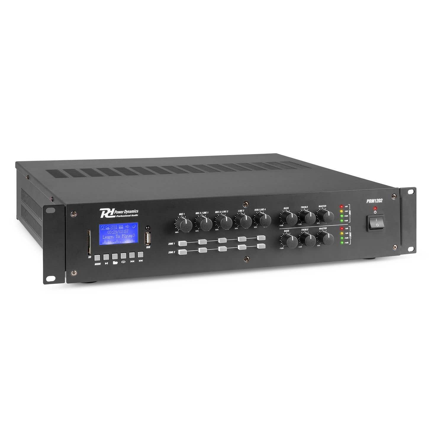 Retourdeal - Power Dynamics PRM1202 - 2-zone 100V versterker - 2x 120W | Power Dynamics