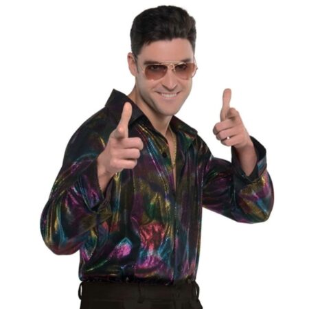 Retro 1970s Disco Shirt Lamé Shirt Oil Multi-L | 34% korting | Fiftiesstore