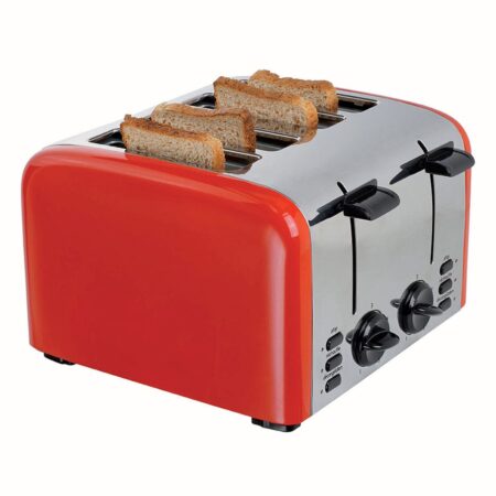 Retro Broodrooster 4 Sneden - Rood/Zilver | Fiftiesstore