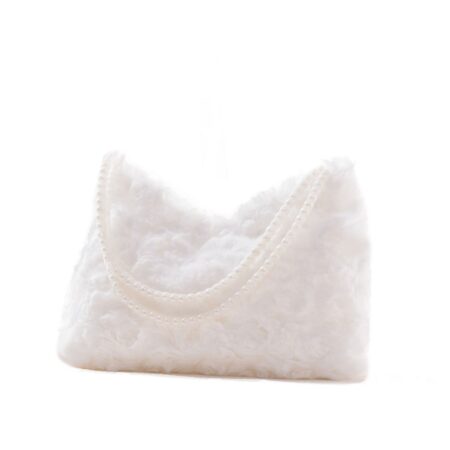 Retro Wedding Bridal Bag Faux Fur & Pearls White | Fiftiesstore