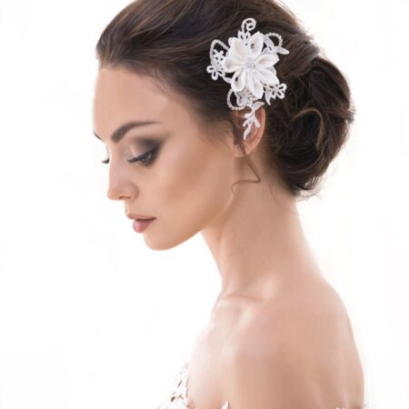 Retro Wedding Haar Accessoire Bloem Parels Kant Ivoor | Fiftiesstore