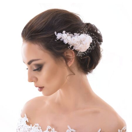 Retro Wedding Haar Accessoire Corsage Clip Bloemen Kant Strass Ivoor | Fiftiesstore