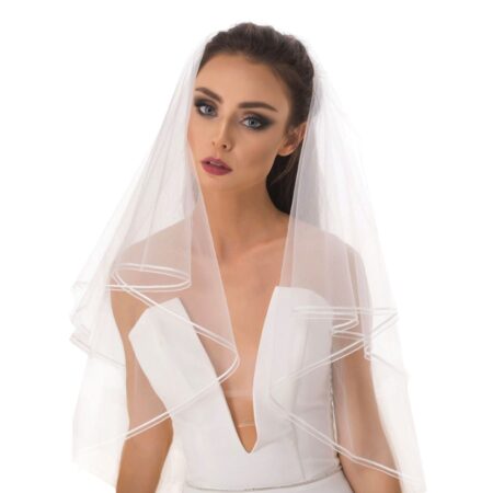 Retro Wedding Korte Sluier met Decoratieve Rand Ivoor | Fiftiesstore
