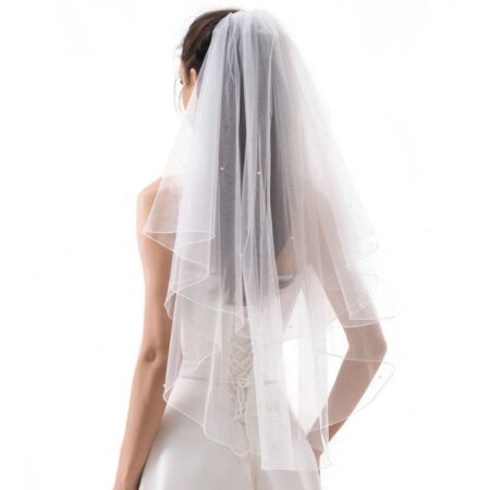 Retro Wedding Korte Sluier met Kristallen Wit | Fiftiesstore