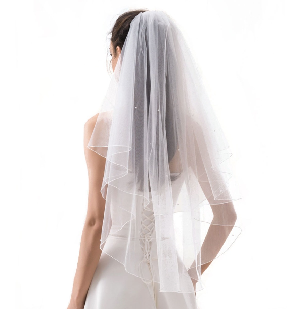 Retro Wedding Korte Sluier met Kristallen Wit | Fiftiesstore