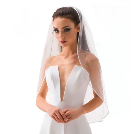 Retro Wedding Korte Sluier met Parels Ivoor | Fiftiesstore