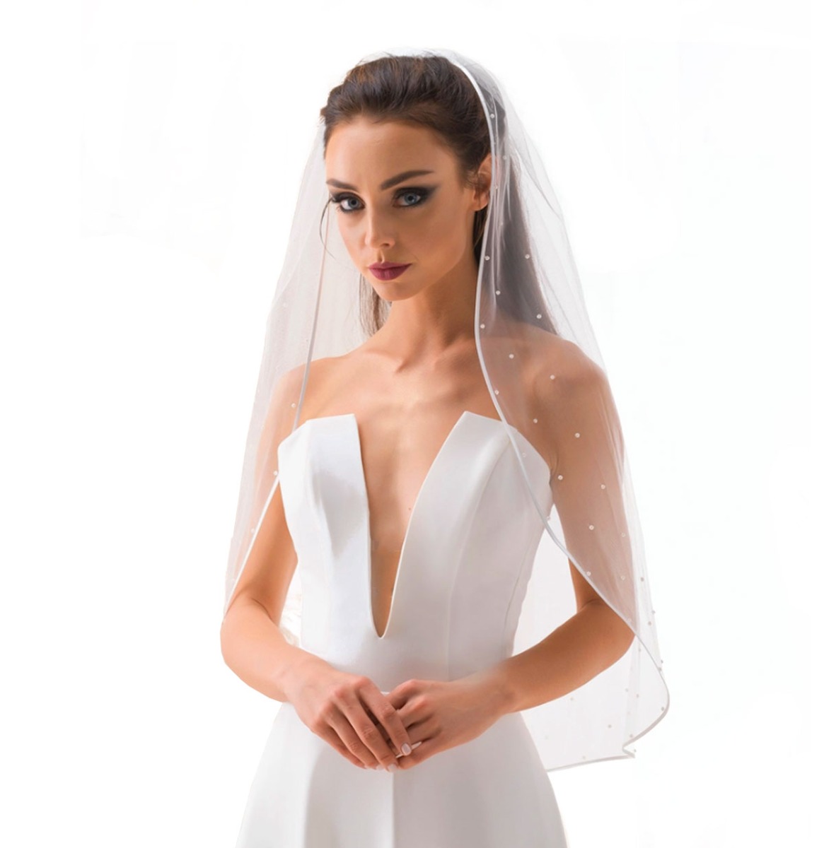 Retro Wedding Korte Sluier met Parels Ivoor | Fiftiesstore