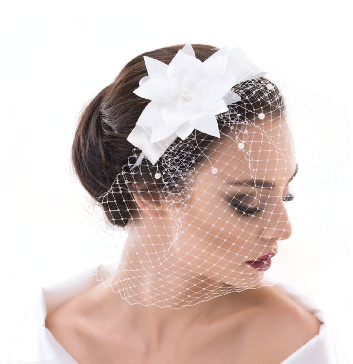 Retro Wedding Tiara Flower Bow Veil White | Fiftiesstore