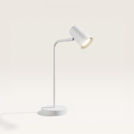 Riga - LED Tafellamp - 4 Watt 345 Lumen - 4000K Neutraal wit- Kantelbaar en Draaibaar - Ingebouwde snoerdimmer - Bureaulamp - GU10 - IP20 voor binnen - Wit | HOFTRONIC