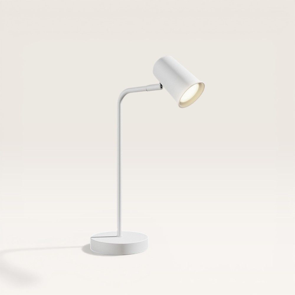 Riga - LED Tafellamp - 4 Watt 345 Lumen - 4000K Neutraal wit- Kantelbaar en Draaibaar - Ingebouwde snoerdimmer - Bureaulamp - GU10 - IP20 voor binnen - Wit | HOFTRONIC