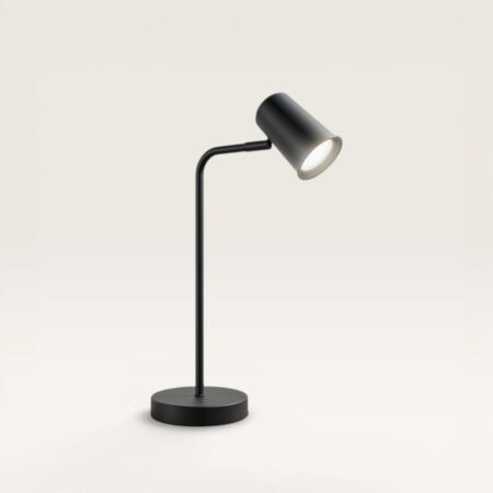 Riga - LED Tafellamp - 4 Watt 345 Lumen - 6500K Daglicht wit- Kantelbaar en Draaibaar - Ingebouwde snoerdimmer - Bureaulamp - GU10 - IP20 voor binnen - Zwart | HOFTRONIC