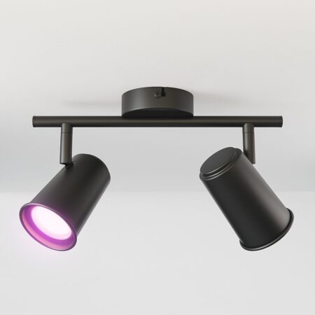 Riga - LED smart plafondlamp - 2 spots - 10 Watt 800 Lumen - Draaibaar en kantelbaar - GU10 - RGBWW - Wifi + Bluetooth - Google Home