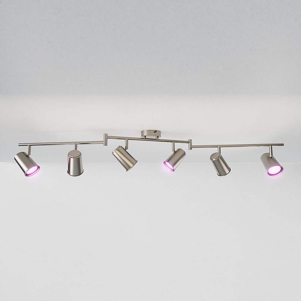 Riga - LED smart plafondlamp - 6 spots - 30 Watt 2400 Lumen - Draaibaar en kantelbaar - GU10 - RGBWW - Wifi + Bluetooth - Google Home