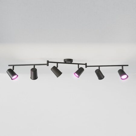 Riga - LED smart plafondlamp - 6 spots - 30 Watt 2400 Lumen - Draaibaar en kantelbaar - GU10 - RGBWW - Wifi + Bluetooth - Google Home