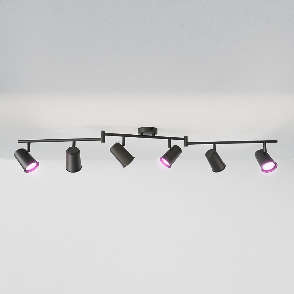 Riga - LED smart plafondlamp - 6 spots - 30 Watt 2400 Lumen - Draaibaar en kantelbaar - GU10 - RGBWW - Wifi + Bluetooth - Google Home