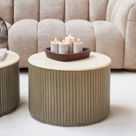 Rivièra Maison Ronde Salontafel 'Villanova' Travertin en mangohout