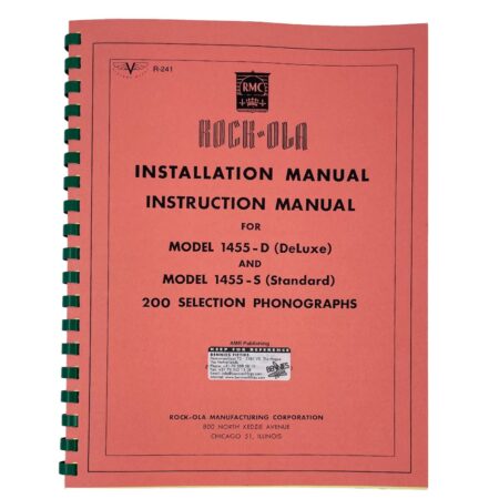 Rock-Ola 1455-D And 1455-S Jukebox Installation Manual | Rock-Ola