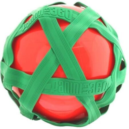 Rode crossbal met groene rubberband |
