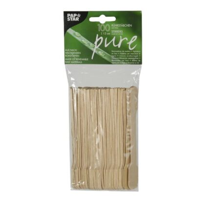 Roerstaafjes hout "pure"13cm pak a 100st | Papstar