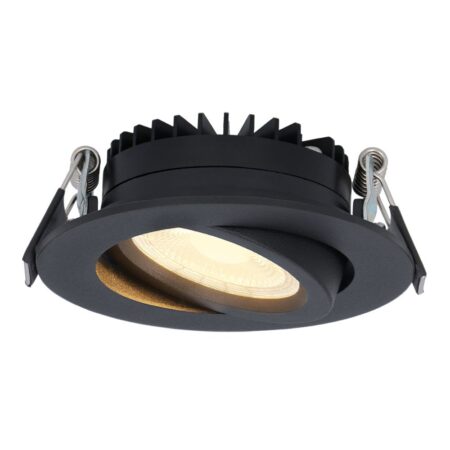 Rome LED inbouwspot - Kantelbaar - IP44 waterdicht - 6 Watt 500 lumen - 2700K warm wit - Lage inbouwdiepte 27mm - Dimbaar - Rond - Zwart - Voor binnen en buiten | HOFTRONIC