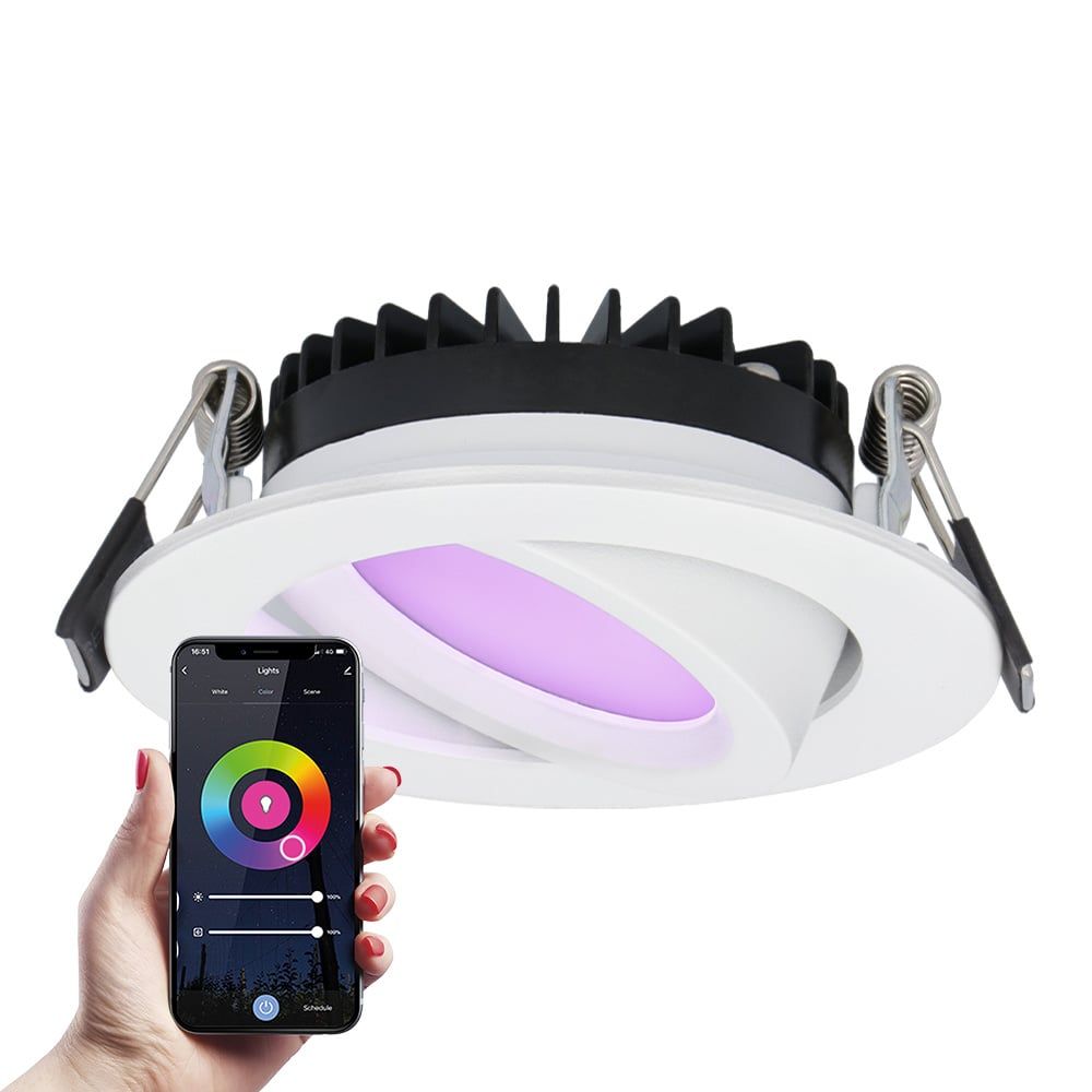 Rome smart inbouwspot - IP44 waterdicht - 6 Watt 480 lumen - Kantelbaar - Lage inbouwdiepte 27mm - Wifi + Bluetooth - RGBWW - Google Home