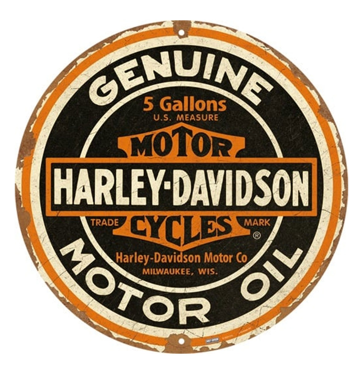 Rond Metaal Bord 35cm Harley-Davidson - Genuine Motor Oil | Harley-Davidson