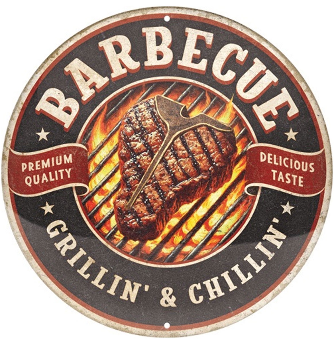 Rond Metalen Bord 35cm Barbecue Barbecue Grillin' and Chillin' | Nostalgic Art