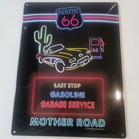 Route 66 Black Fluo Neon Corvette Metalen Bord 30 x 40 cm | Route 66