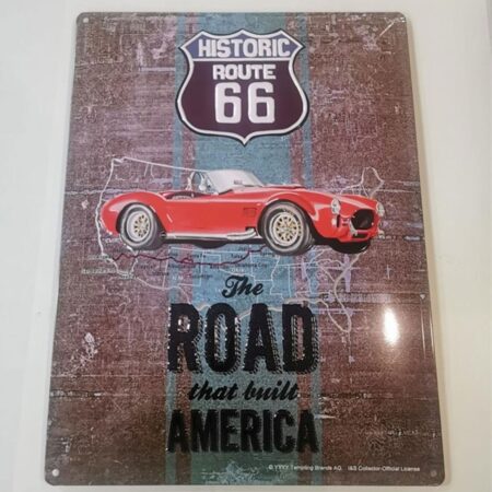 Route 66 Ford Cobra 'The Road That Built America' Metalen Bord 30 x 40 cm | Route 66