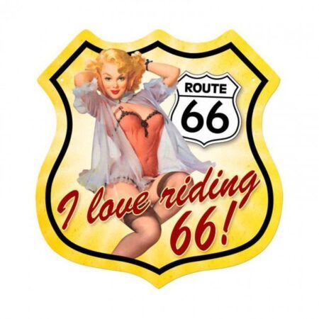 Route 66 I Love Riding 66 Pin-Up Zwaar Metalen Bord 37