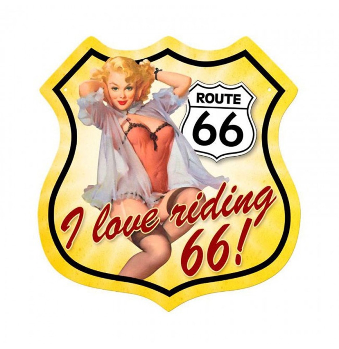 Route 66 I Love Riding 66 Pin-Up Zwaar Metalen Bord 37