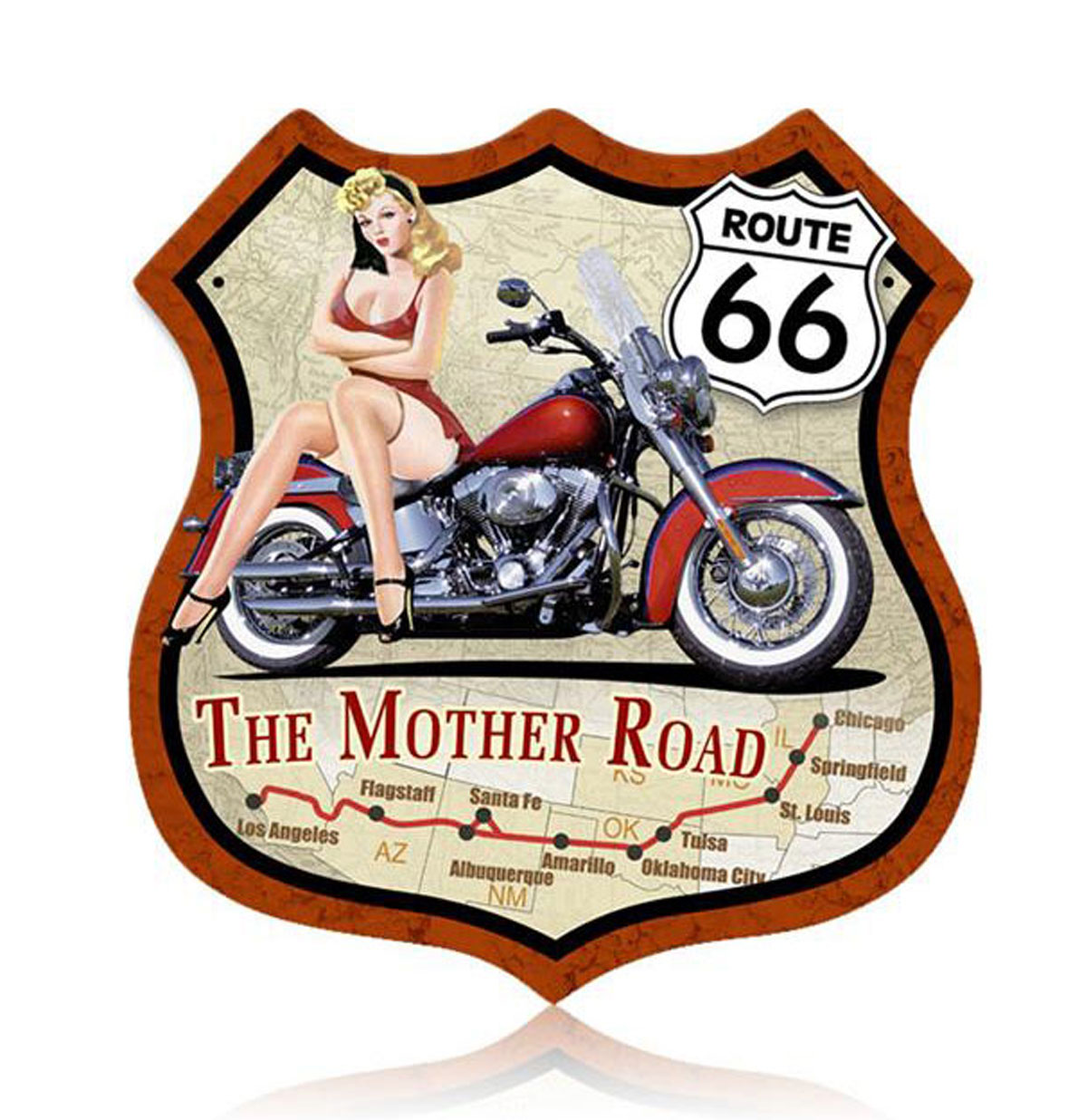 Route 66 Pin Up Bike Zwaar Metalen Bord | Route 66