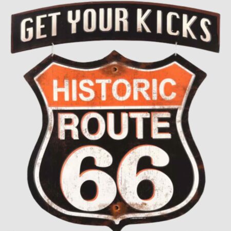 Route 66 'Get Your Kicks' Gelinkte Metalen Bord - 44 x 40cm | Route 66