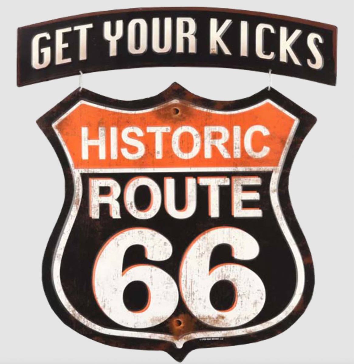 Route 66 'Get Your Kicks' Gelinkte Metalen Bord - 44 x 40cm | Route 66