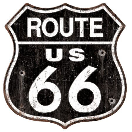Route 66 met Kogelgaten Metalen Bord - 57 x 58cm | Route 66