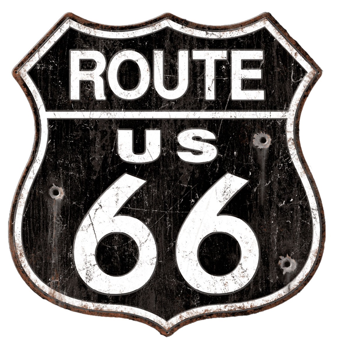 Route 66 met Kogelgaten Metalen Bord - 57 x 58cm | Route 66