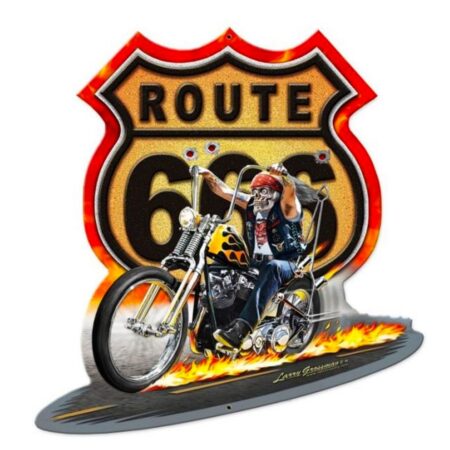 Route 666 Motorbike Zwaar Metalen Bord 45x43 cm | Fiftiesstore