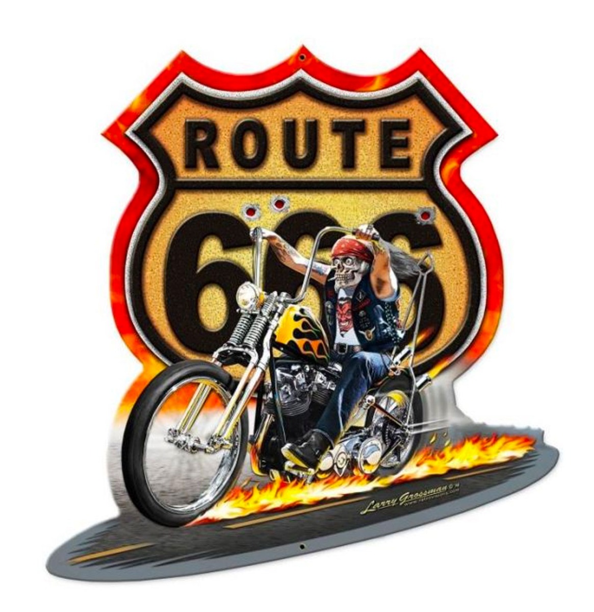 Route 666 Motorbike Zwaar Metalen Bord 45x43 cm | Fiftiesstore