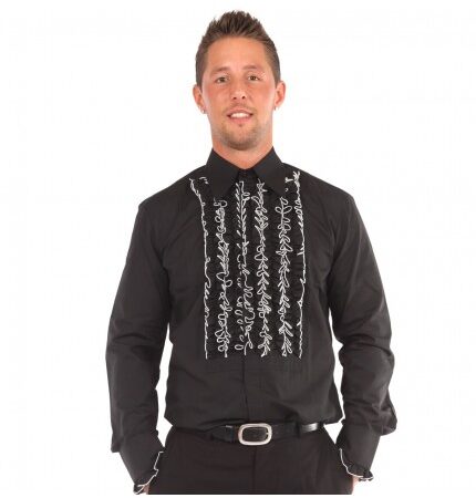 Ruffled Shirt Black with White Ruffles-XXL | 29% korting | Chenaski