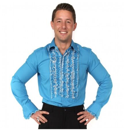 Ruffles Shirt Blue with White Ruffles-S | 29% korting | Chenaski