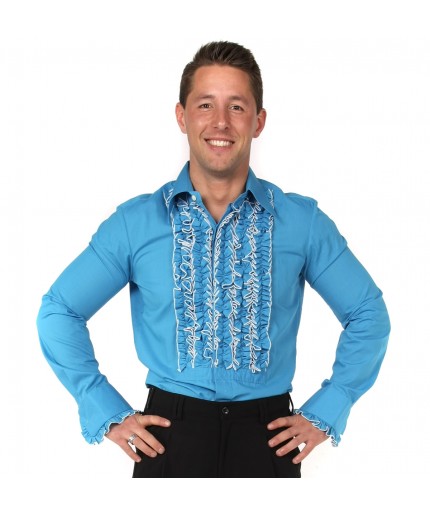 Ruffles Shirt Blue with White Ruffles-S | 29% korting | Chenaski
