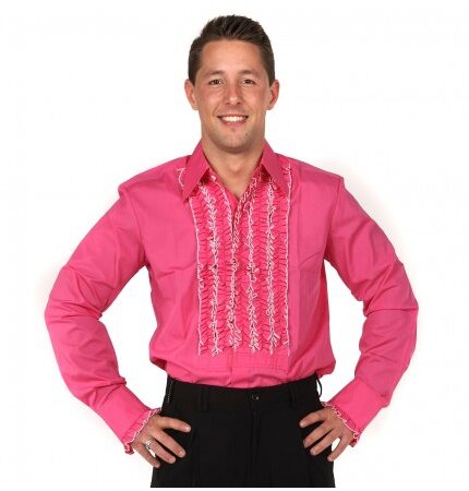 Ruffles Shirt Dark Pink with White Ruffles-XXL | 29% korting | Chenaski