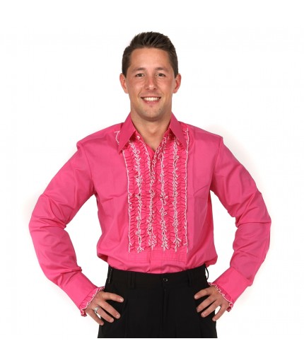 Ruffles Shirt Dark Pink with White Ruffles-XXL | 29% korting | Chenaski