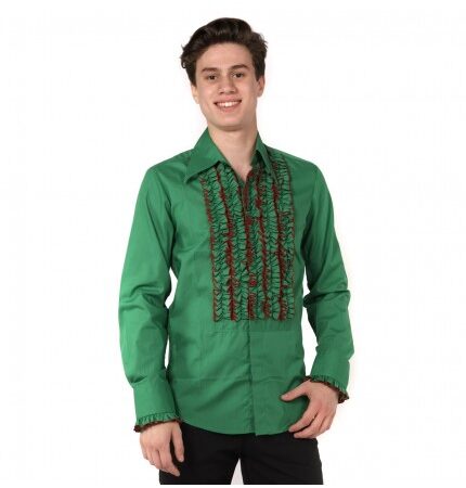 Ruffles Shirt Green with Red Ruffles-S | 29% korting | Chenaski