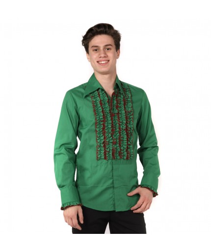 Ruffles Shirt Green with Red Ruffles-S | 29% korting | Chenaski