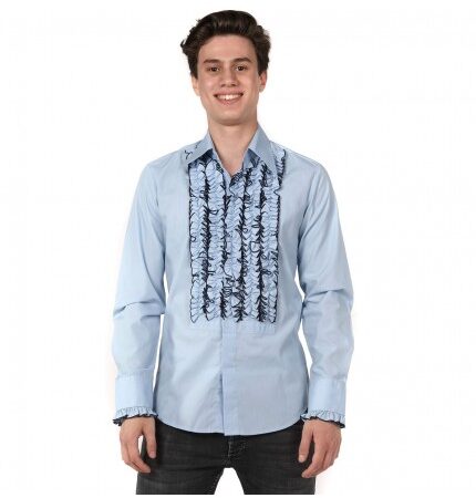 Ruffles Shirt Light Blue with Black Ruffles-XXL | 29% korting | Chenaski