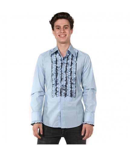 Ruffles Shirt Light Blue with Black Ruffles-XXL | 29% korting | Chenaski